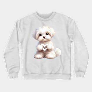 Valentine Maltese Dog Giving Heart Hand Sign Crewneck Sweatshirt